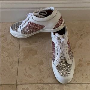 Jimmy Choo Miami leather glitter sneaker